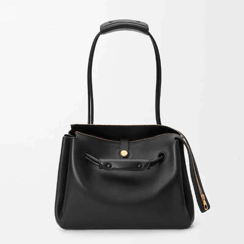 Crossbody Shoulder Bag Large Capacity Soft Leather Women Tote Bag Solid Color Commuting Everyday Sling Bag Black Handbag