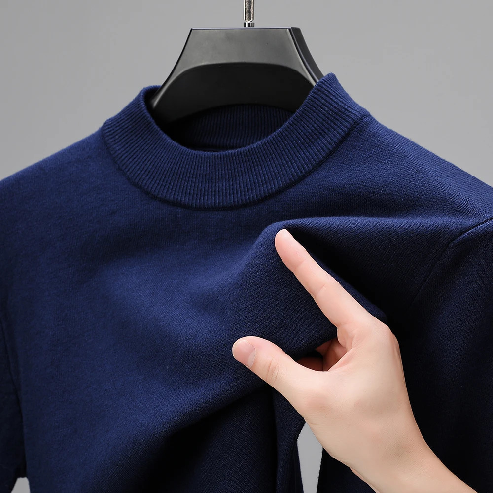 Half Turtleneck Knitwear Sweater AutumnWinter Mock Neck Sweatshirts Solid Color Pullovers Man Casual Mens Clothing w250819