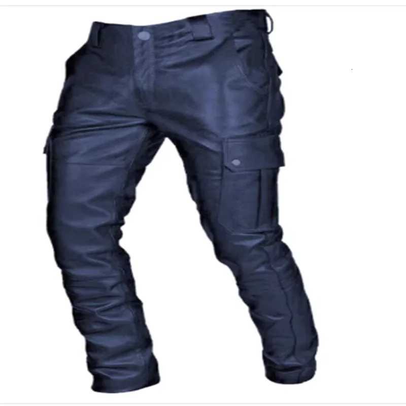 New Europe and The United States Deep Black System Rock Biker Leather Pants Male Casual American PU Trouser Without Belt W250819