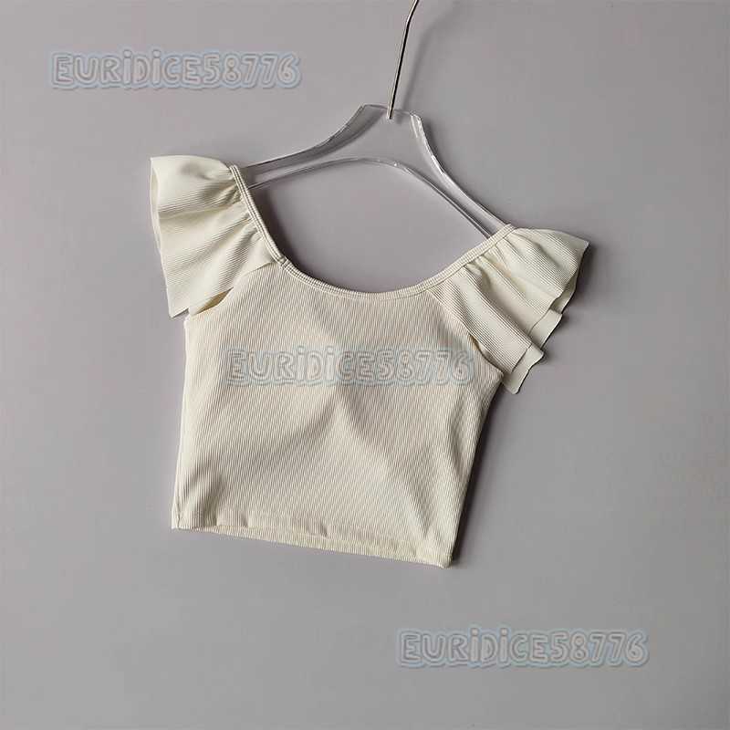 New Short Sleeve Yoga Top with Flying Sleeves Quick-dry Breathable Slimming Short Fitness Wear with Chest Pad Suitable for Outerwear and Pilates H2508