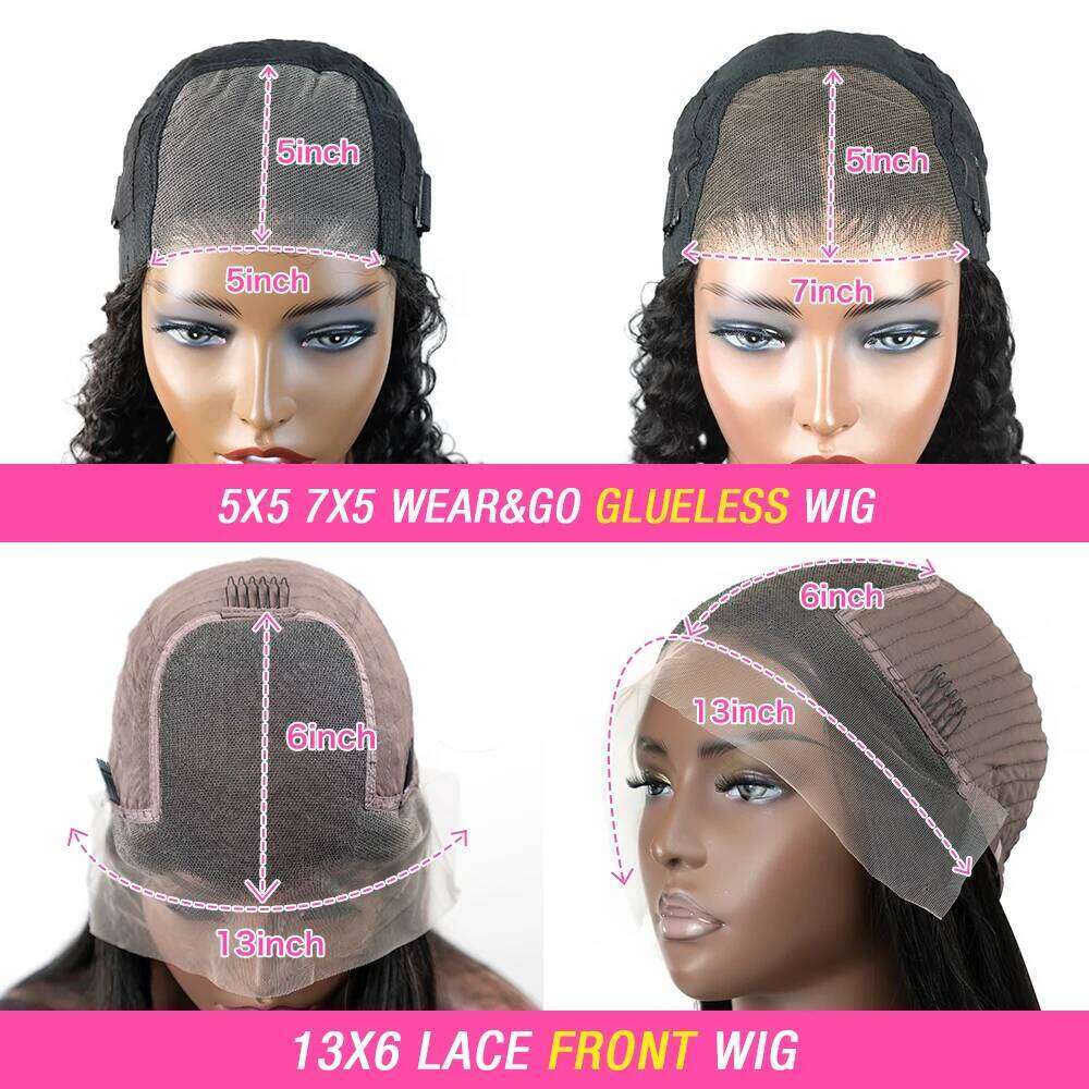 Curly Glueless Front Human Hair Deep Wave 13X6 Frontal Wig Ready To Wear Go 7X5 HD Lace Closure Wigs Sale