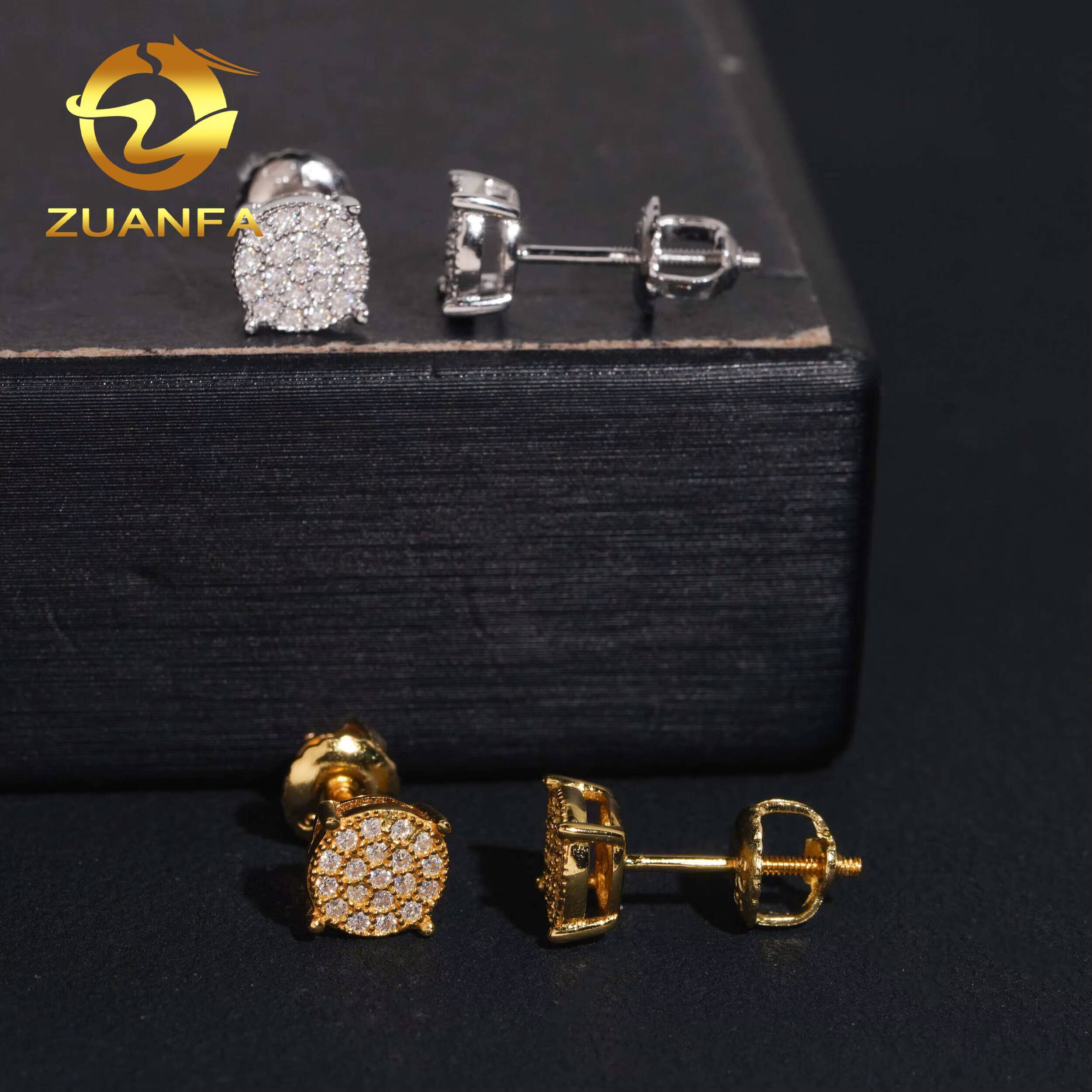 Micro Pave Setting Lab Diamond Sterling Silver White Gold Plated Solitaire Earring Stud Moissanite Earring Studs