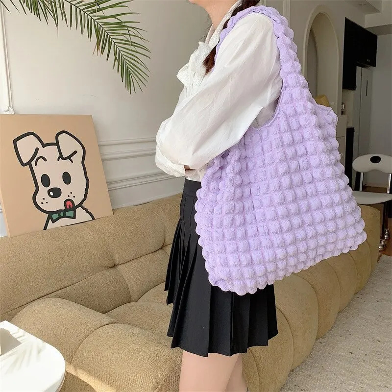 Summer Pleated Bubble Cloud Women Shoulder Bag Vintage Candy Color Large Capacity Shopping Tote Bag250813