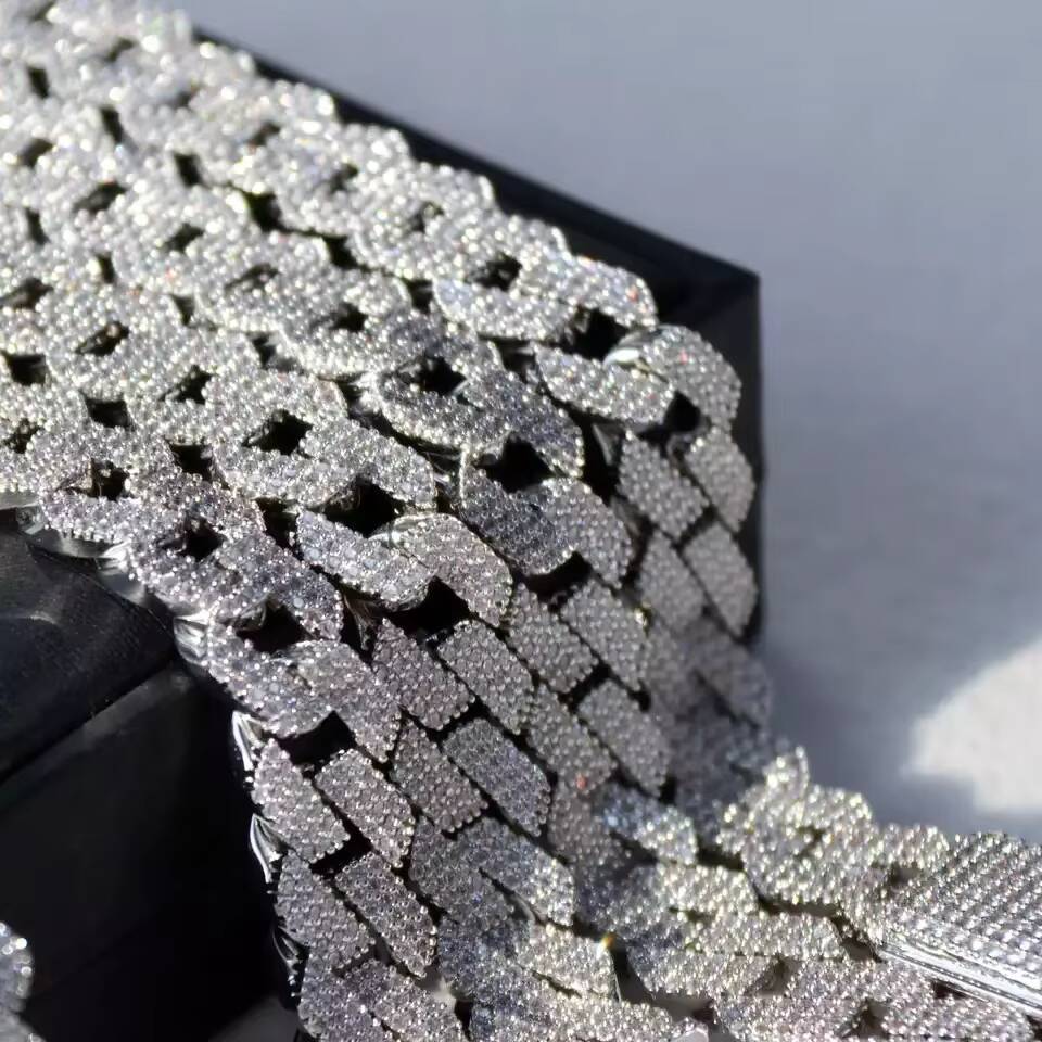 Wholesale 925 Sterling SIlver VVS Moissanite Cuban Chain GRA Certificate Loose Diamonds Hip Hop Cuban Necklace in Stock for Men