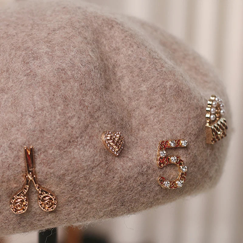 Autumn Winter Love Badge Womens Wool Tweed Beret Fashion Retro Painter Hat Pumpkin Hat 250819