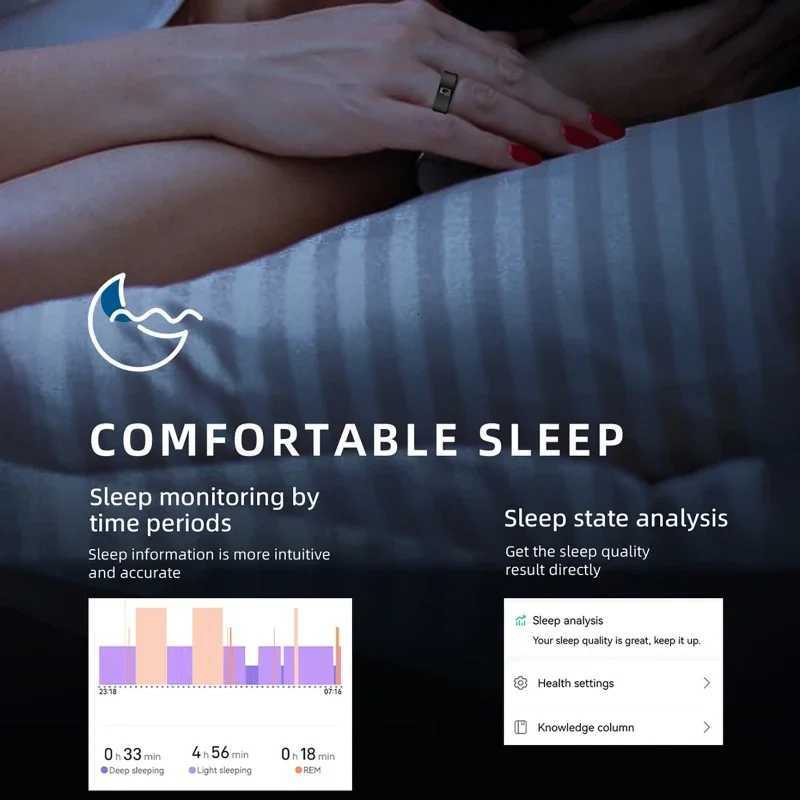 NFC Smart Ring-with Heart Rate Health Sleep Monitor IP68 Waterproof Multi-sport Mode Function 7MM Ultra Thin Rings+Charging Case W250819