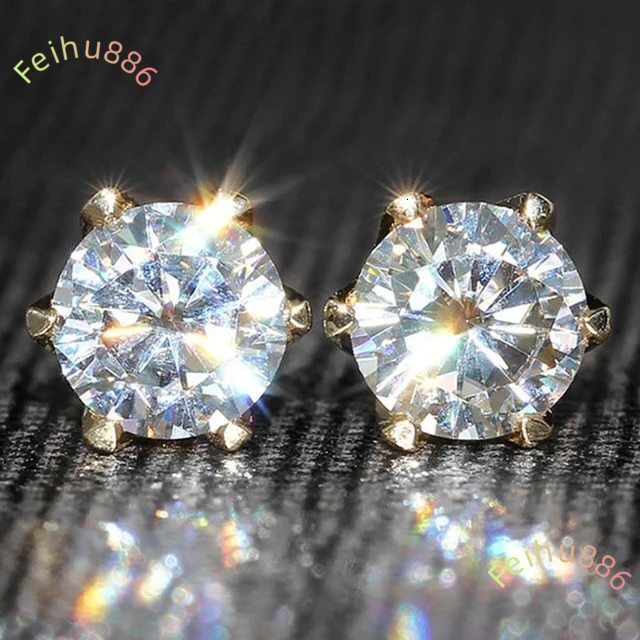 Factory Custom GRA Certified Vvs Moissanite Diamond 14k Real Solid Gold Solitaire Claw Setting Stud Earrings
