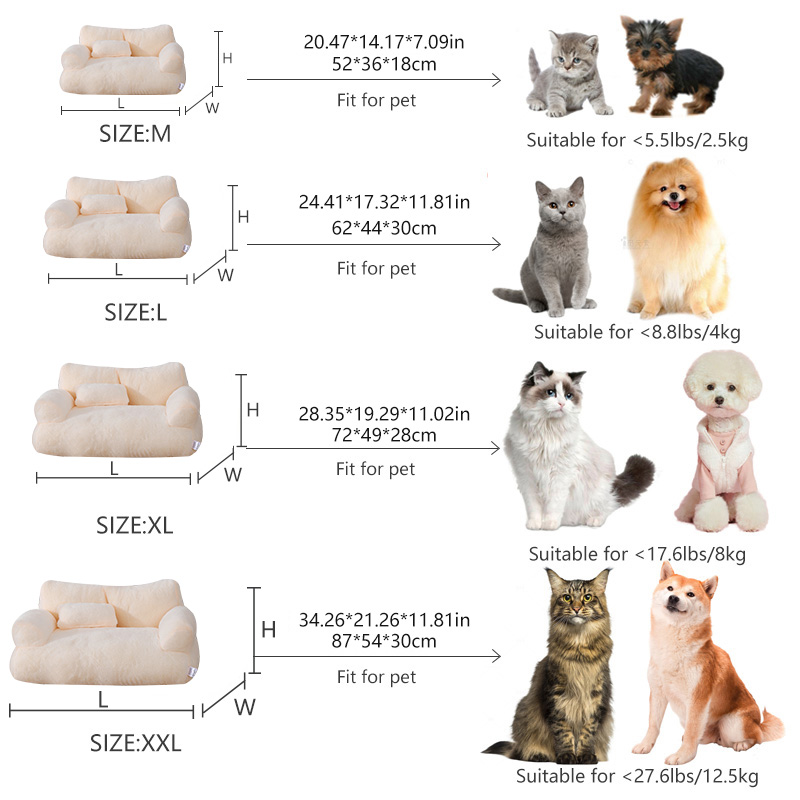 Cat Sofa Pet Sofa Bed with Detachable Pillow Custom M/XL/XXL Sizes All - Season Use Washable Durable Ideal for Cats/Small Dogs Home/Kennel/Vet Decor