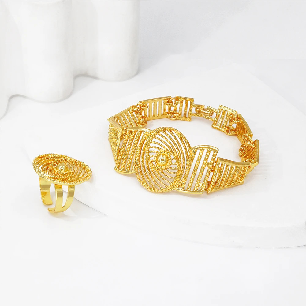 Africal Gold Color Big Jewelry Set Hollow Out Necklace Bracelet Earring Ring For Women Bridal Wedding Jewellery Gift 250818