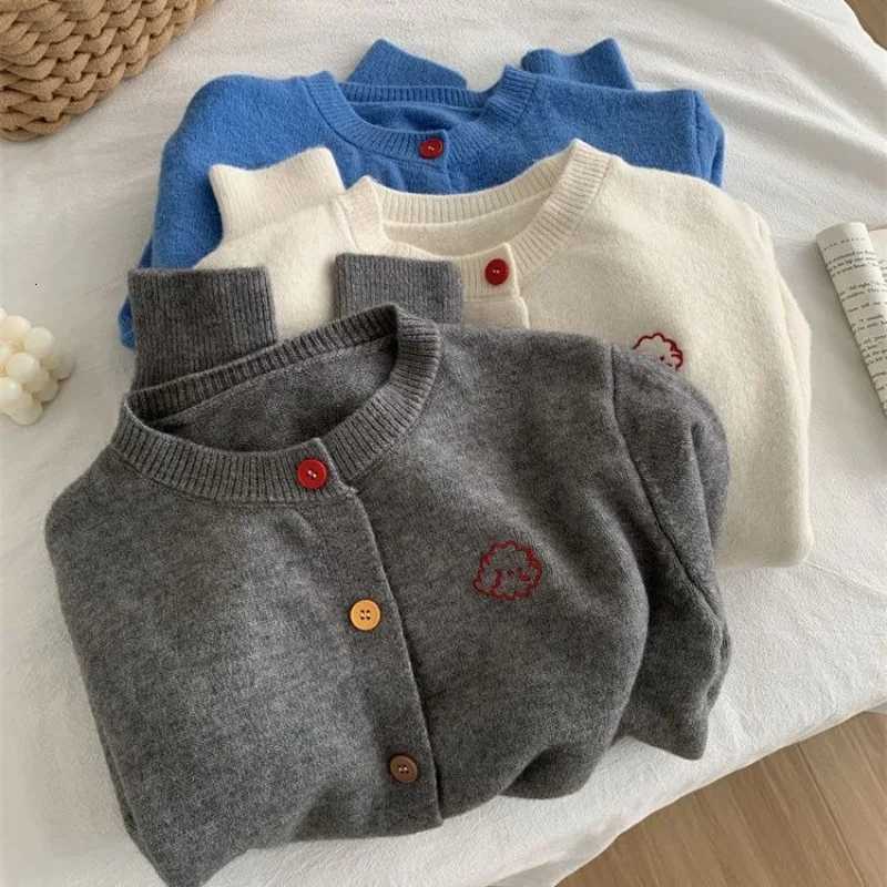 Gentle Vintage Dog Embroidered Cardigan Women 2025 Fall Winter Round Neck Knit Sweater Coat Petite Soft Yarn XJ250819