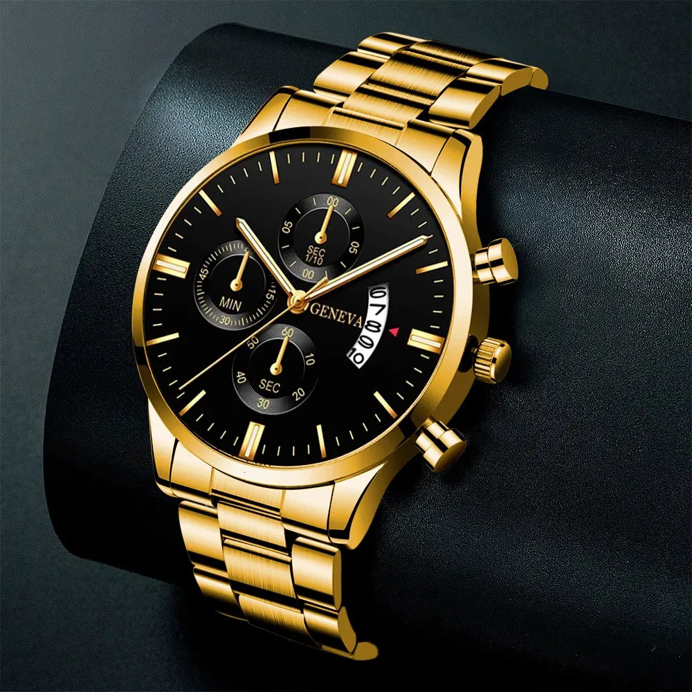 Fashion Men Gold Stainless Steel Watch Calendar Quartz Wrist Watch Mens Business Watches for Man Clock Reloj Hombre 250819