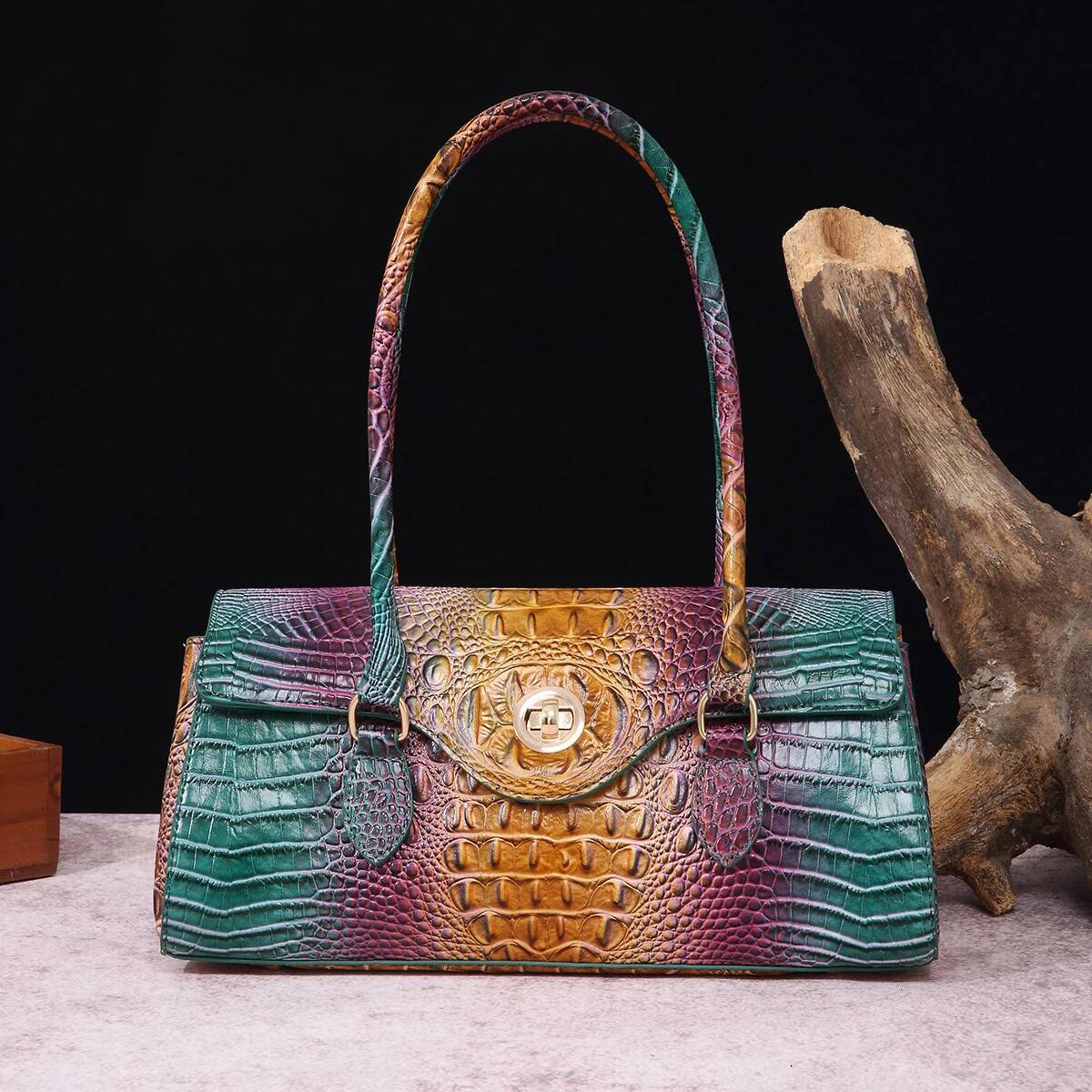 Multicolor Crocodile Pattern Fashion Handheld Stick Large Capacity One Shoulder Underarm Bag Women's Handbag