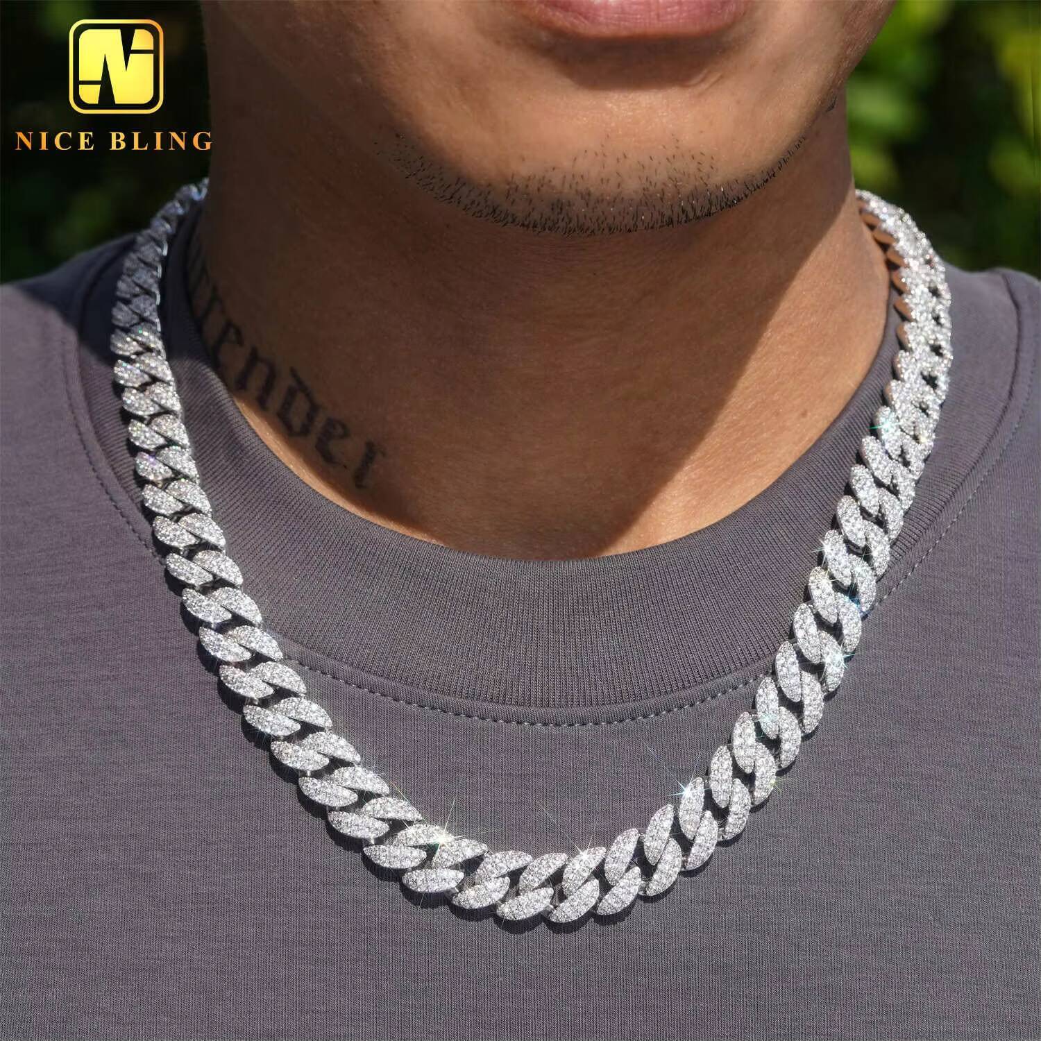 13mm Hip Hop Jewelry Necklace Fashion Style S925 Vvs Moissanite Iced Out Jewelry Moissanite Diamond Cuban Link Chain