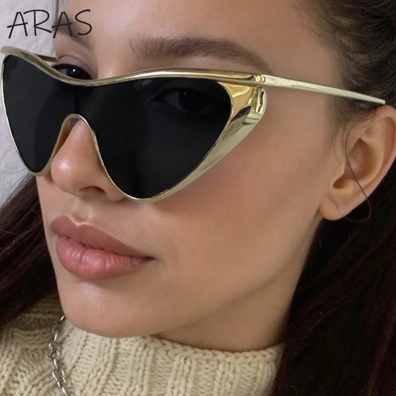 Vintage Cat Eye Sunglasses Women Y2K Punk One-Piece Sun Glasses Trendy Shield Eyewear For Ladies UV400 Shades 250815