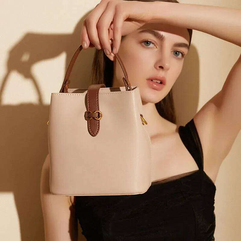 LOERSS Genuine Leather Bucket for Women s Solid Color Crossbody Bag Large Capacity Handbags New Design bag
