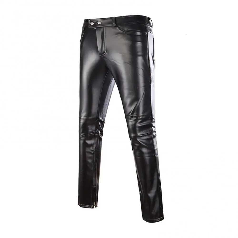 Black Casual Trouser Mens Skinny Shiny Gold Silver PU Leather Motorcycle Nightclub Stage Skinny Pants for Singers Dancers W250819