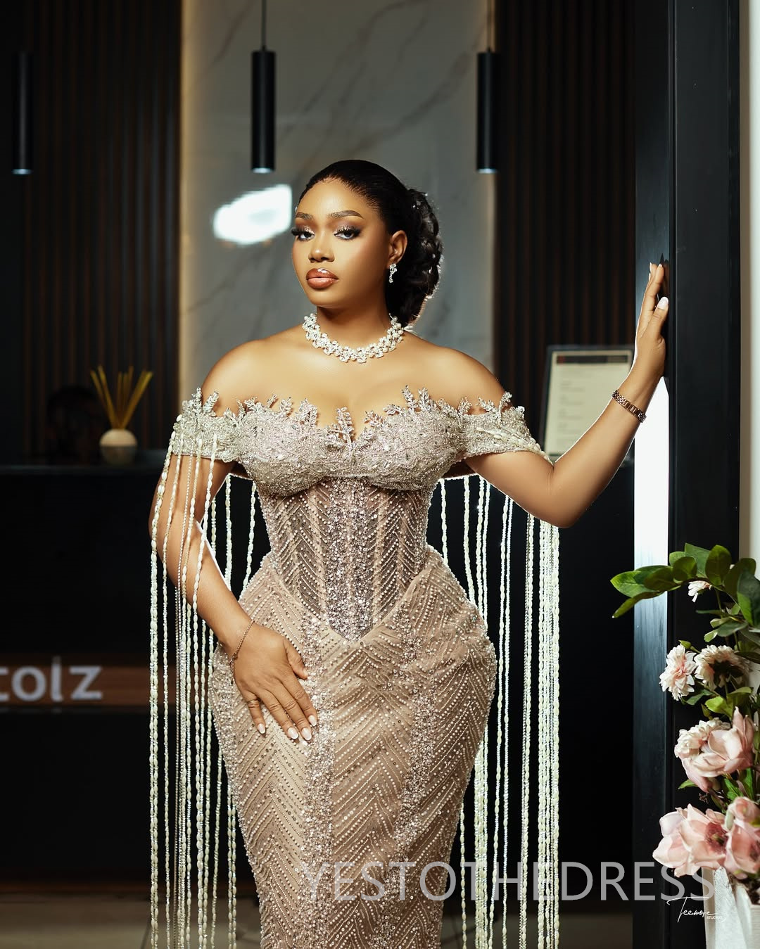 Champagne Mermaid Prom Dress 2025 Evening Dresses Robe De Sorrie Off Shoulder Beaded Lace Tassel Illusion Floor Length Birthday Dress Second Reception