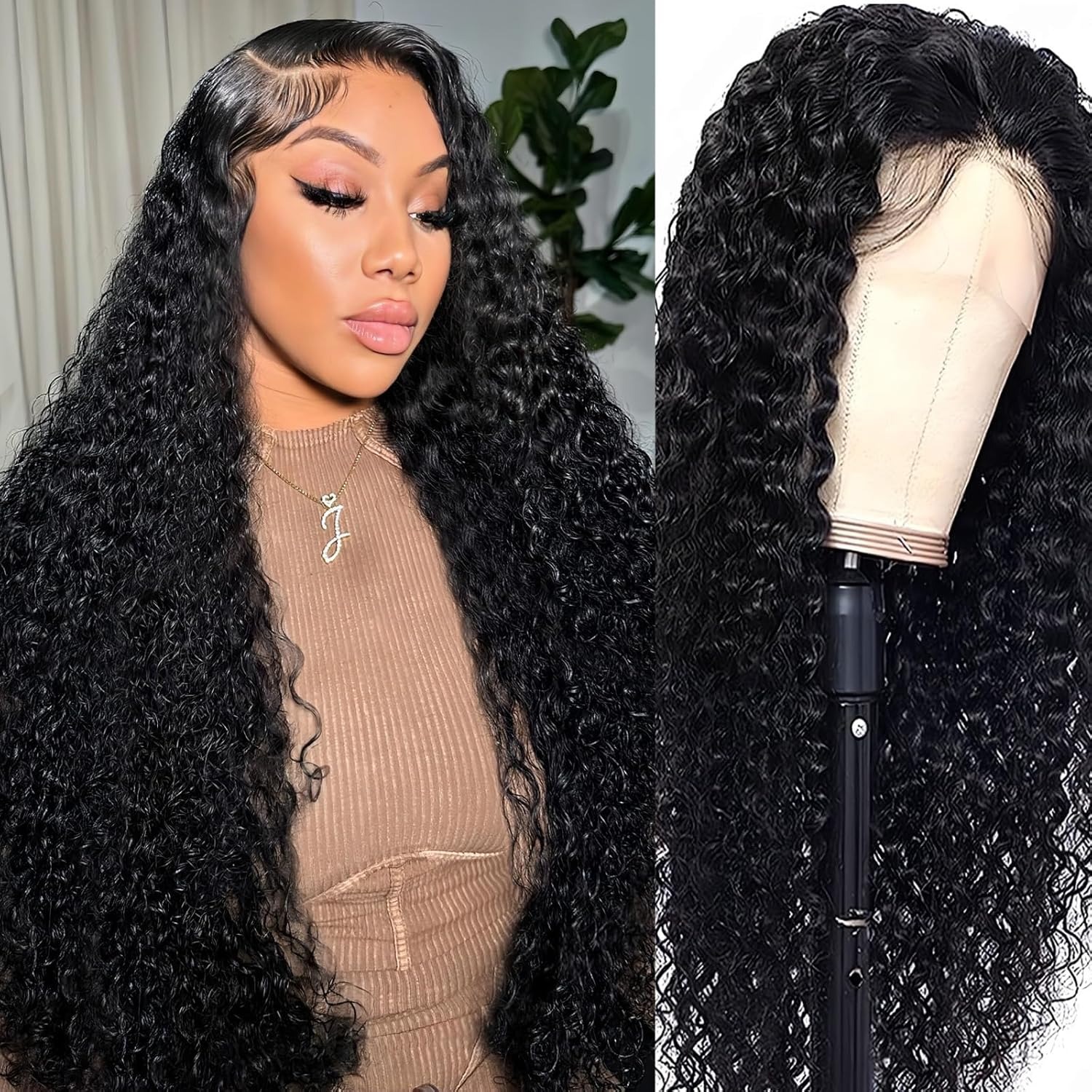 20Inch Deep Wave Lace Front Wigs Human Hair 13x4 HD Transparent Deep Wave Frontal Wigs Glueless Curly Wigs for Women 200% Density Curly Pre Plucked wi