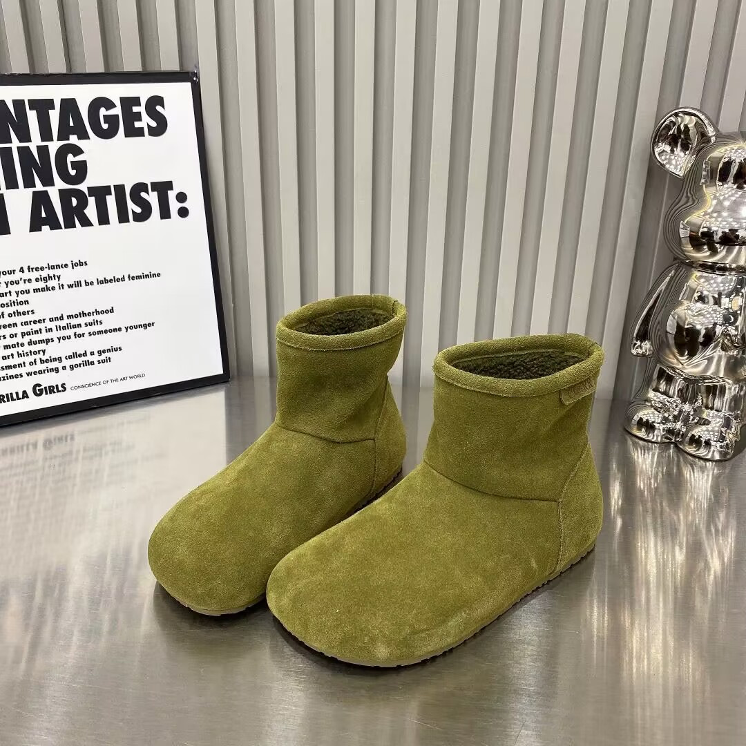 2025 Autumn/Winter New Design Women's Suede Comfortable Snow Boots High Quality Retro Round Head Cotton Shoes Shining Tea Color Free Shipping