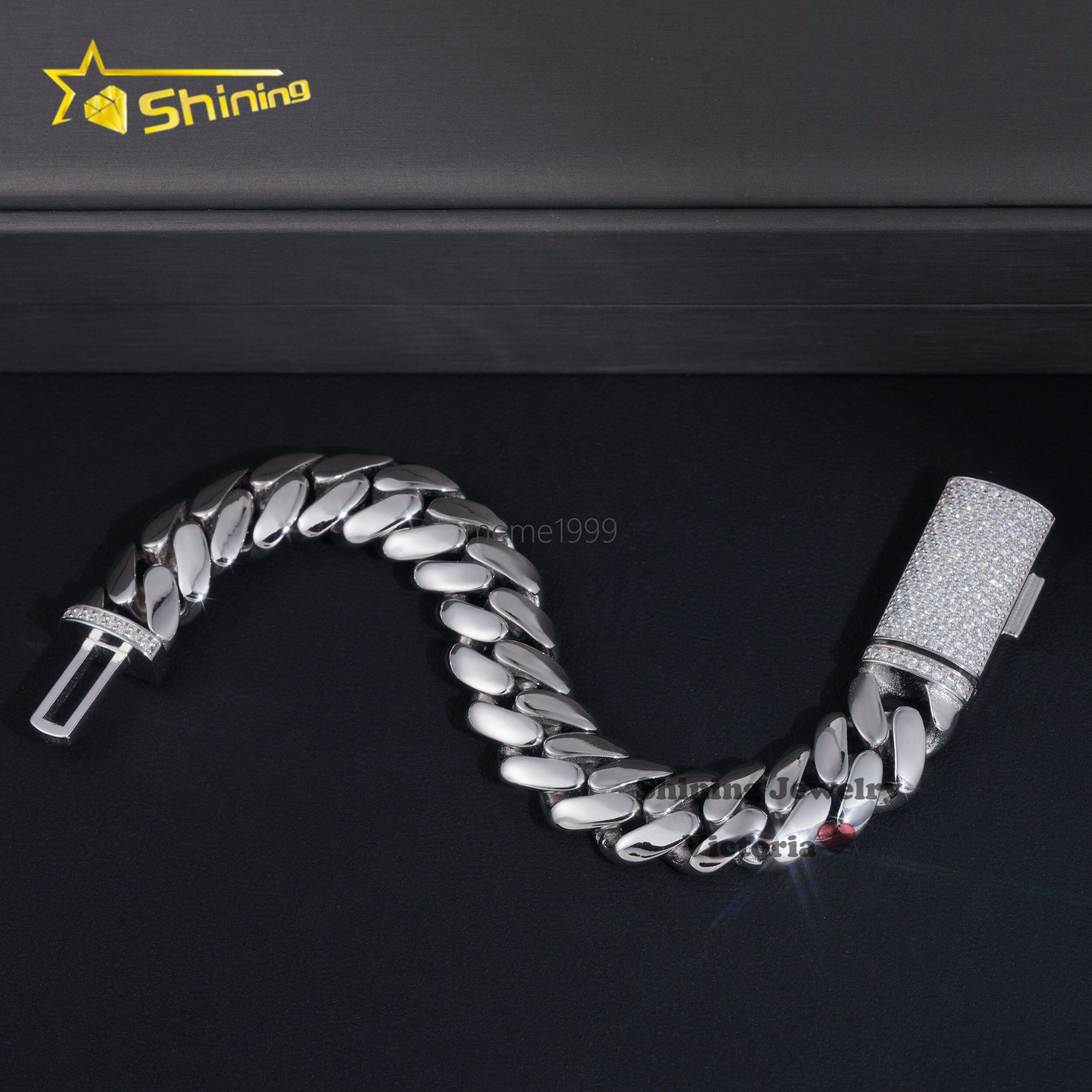 Iced Out Custom Rapper Style Hip Hop Jewelry 12MM Moissanite Lock 925 Hand Made Tight Link Plain Cuban Link Bracelet