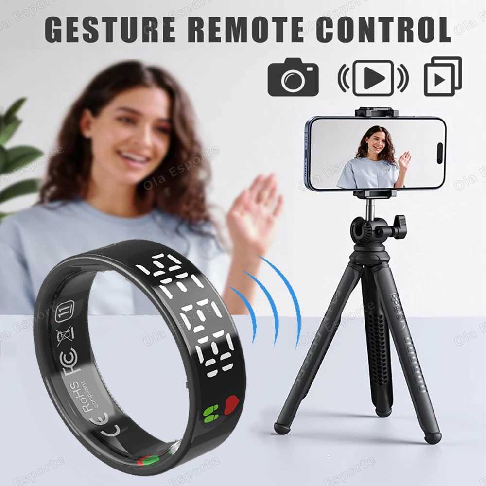 Smart Ring with Display Screen Gesture Swipe Tiktok Video Health Monitoring IP68 5ATM Waterproof Smart Ring for Men Women Rings W250819