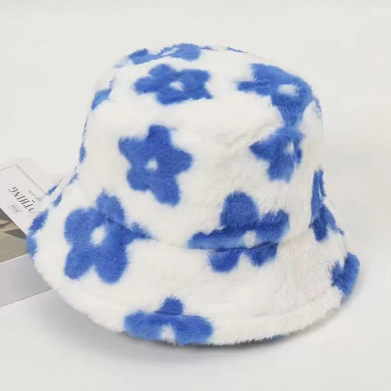 Fluffy Fur Women Bucket Hat Solid Flat Top Outdoor Thick Warm Sun Hat for Men and Women 250819