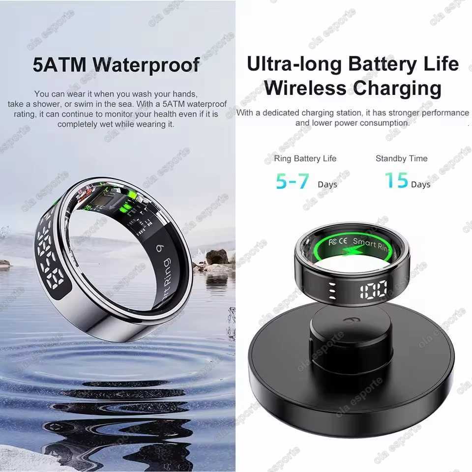 New Smart Ring R11 LED Display Screen Gesture Sweep Video Heart Rate Sleep Monitor 5ATM Waterproof Wireless Charging Rings 2025 W250819