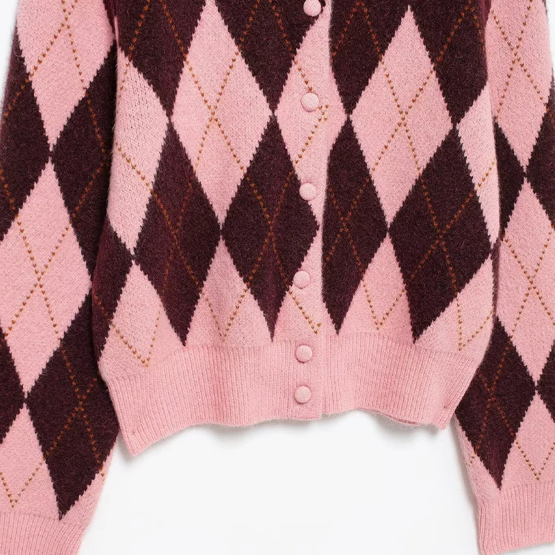 Willshela Women Fashion Plaid Single Breasted Knitted Sweater Vintage ONeck Long Sleeves Female Chic Lady Outfits 250819