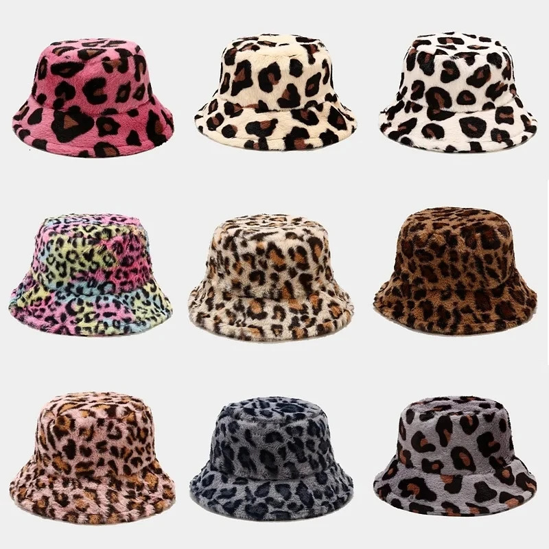 Winter Cow Leopard Faux Fur Fluffy Bucket Hat Outdoor Warm Sun Hat Soft Velvet Furry Fisherman Cap Girl Fashion Panama 250819
