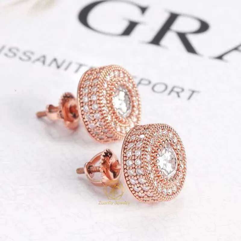 2024 Fashion Jewelry Screw Back Stud 1CT 6.5MM Iced Out VVS Moissanite Hiphop Earrings