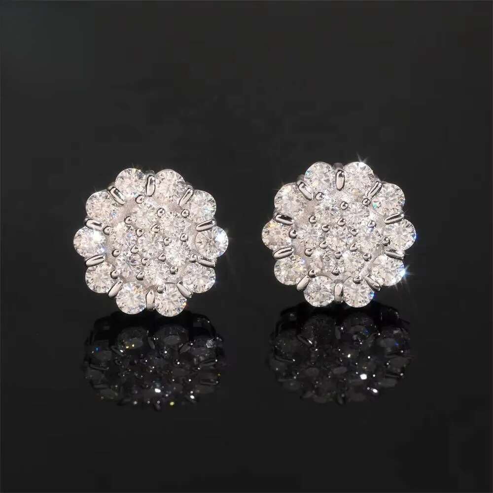 Pass Dia Tester Hip Hop High Quality Sier Screw Back S Cluster Moissanite Stud Earring
