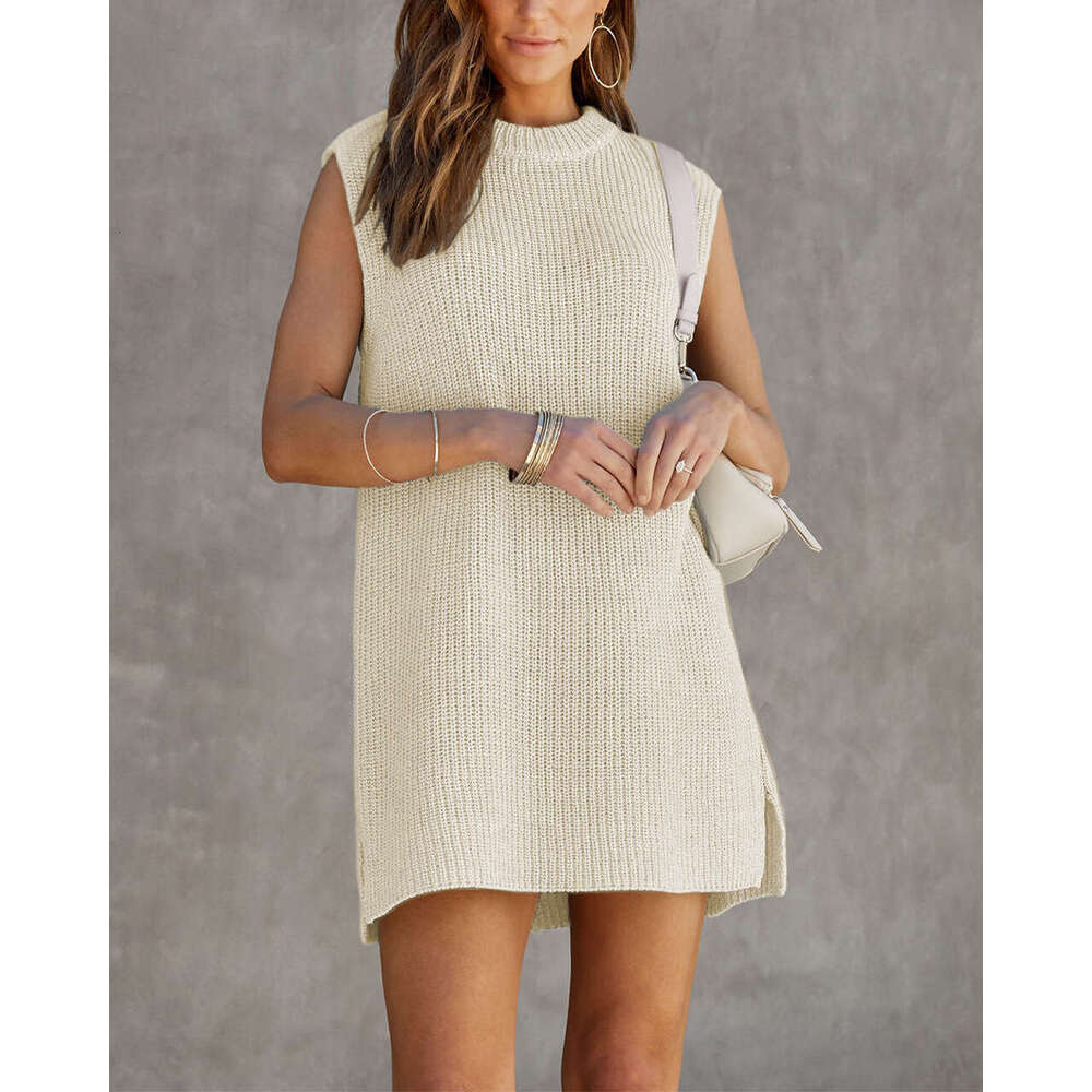 Summer New Solid Color Round Neck Sleeveless Casual Plus Size Loose Women's Dress B5