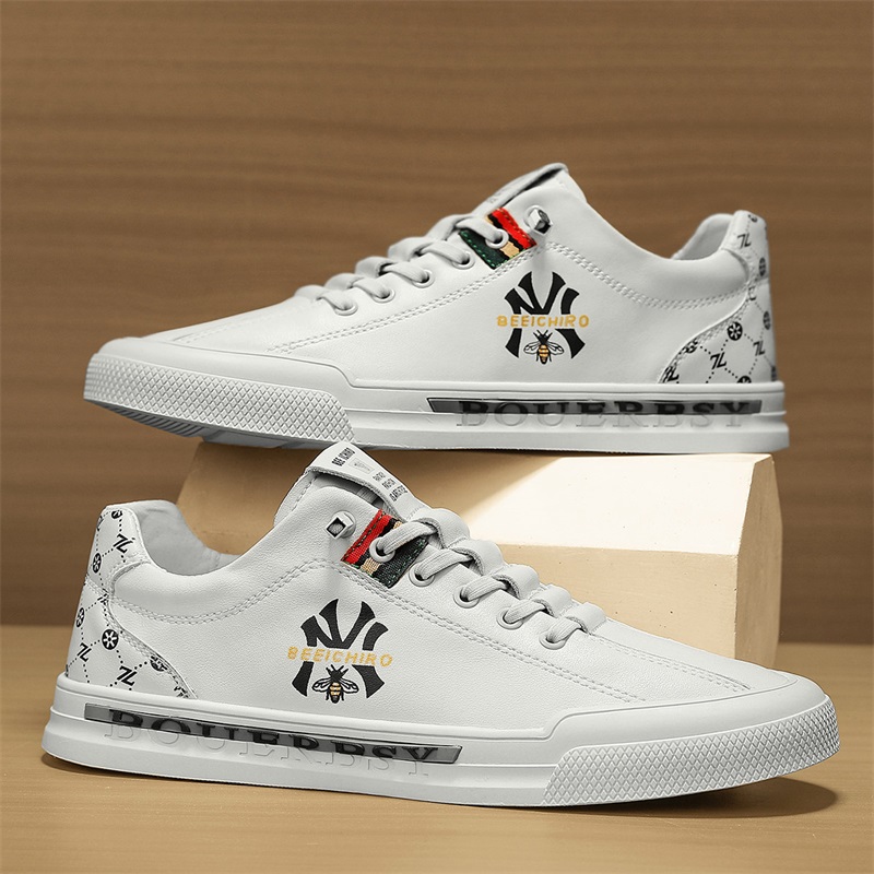 Men's summer fashion sneakers 2025 genuine leather soft sole white shoes breathable casual trend shoes for men