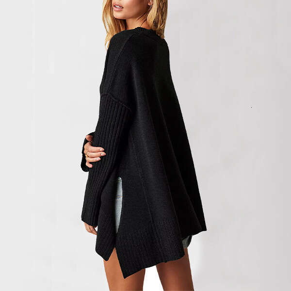 Autumn Winter Temu V-Neck Irregular Patchwork Pullover Loose Women's Sweater B5