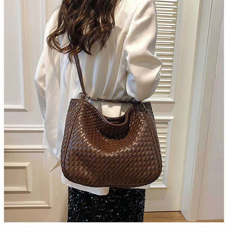Trendy Woven Commuter Bag Women S Large Capacity Shoulder Underarm Tote With Premium Texture Stylish Functional