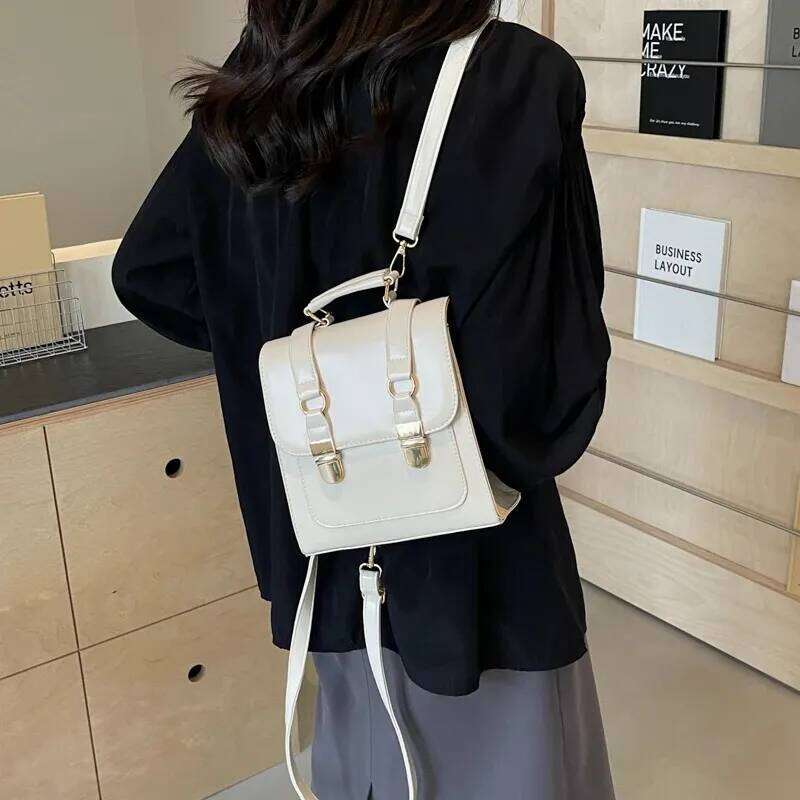 Small Women 2024 Y2K Korean Fashion Solid Color Backpack School Bag Cute Pu Leather Travel Red Back Packs 241008