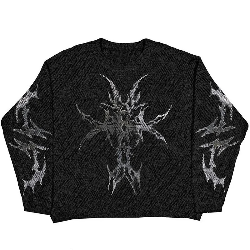 Y2k Hip Hop Wool Sweater Oversize Mens Clothing Streetwear Knitwear Women Gothic Vintage Harajuku Pullovers Jumpers Jersey 250819