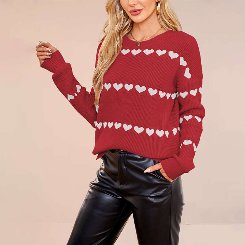New Autumn Winter Women's Clothing Valentine's Day Love Heart Pullover Knitted Plus Size Loose Sweater B5