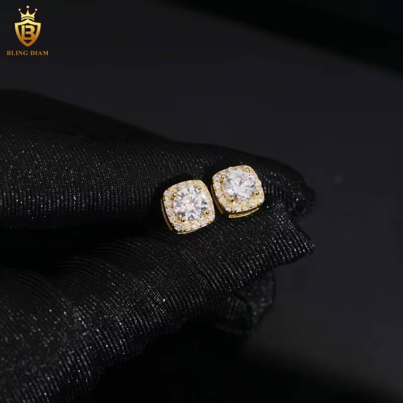 Hot Sale GRA Certificate VVS1 Moissanite Diamond Earring 925 Sterling Silver Gold Hiphop Style for Unisex Past Diamond Test