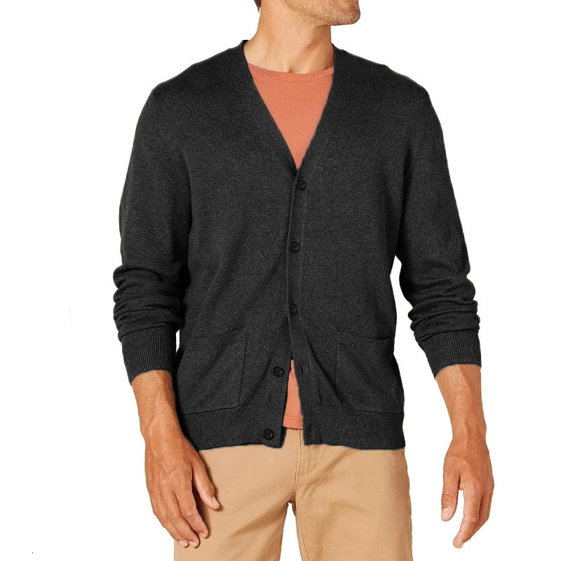 Mens Knit Slim Fit Cardigan Sweater V Neck Casual Button Down Sweaters Long Sleeve Fall Outwear with Pockets Outdoor Coats 250819