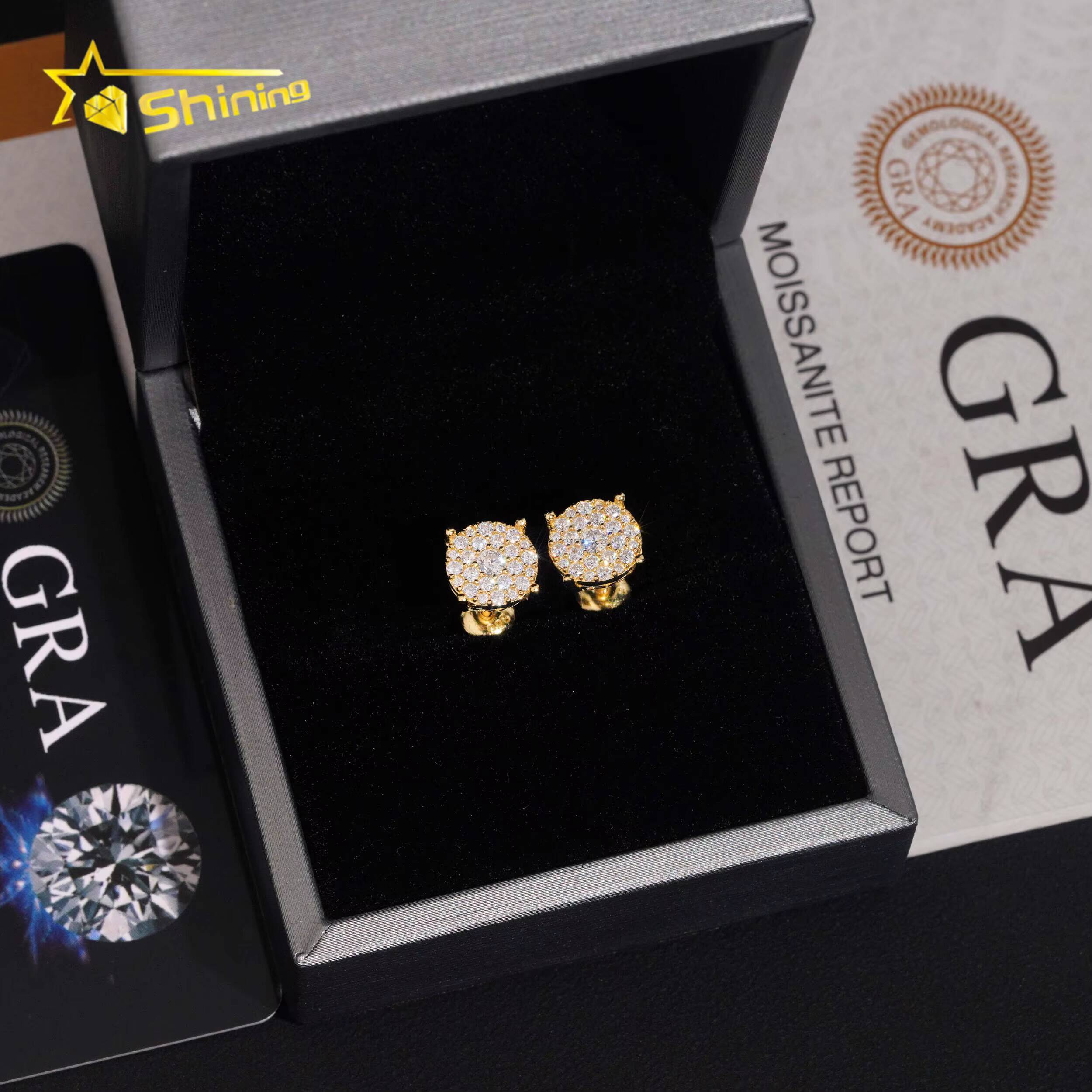 Fast Shipping Cheapest Price Round Earrings 925 Silver Gold Plated GRA Moissanite Stud Earrings Fashion Jewelry