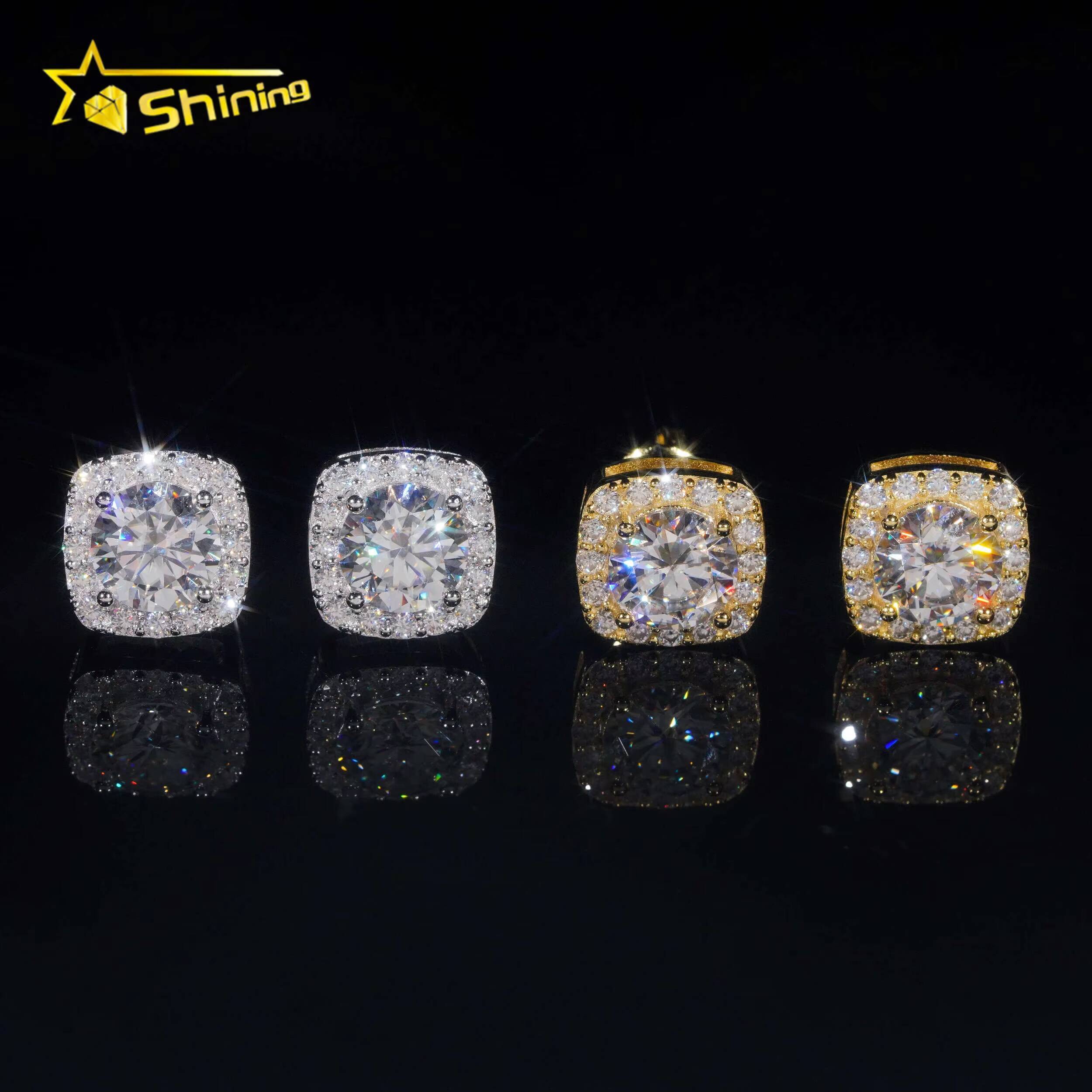 Ready to Ship Pass Diamond Tester Hot Selling Fine Jewelry 925 Sterling Silver Hip Hop VVS Moissanite Stud Earrings
