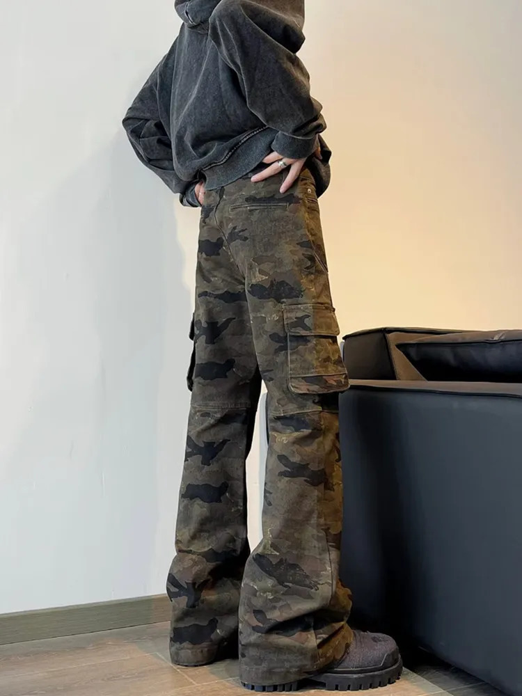 Cyber Y2K Streetwear Camouflage Slim Flare Jeans Pants For Men ner Clothes Harajuku Hip Hop Cotton Women Long Trousers Z260313
