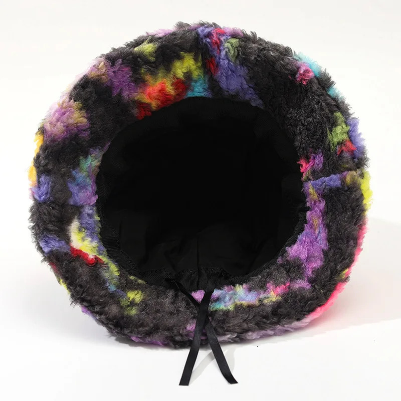 Unisex Bucket Hat Striped Women Men Fishing Fisherman Hat Autumn Winter Faux Fur Wool Outdoor Warm Panama Cap 250819