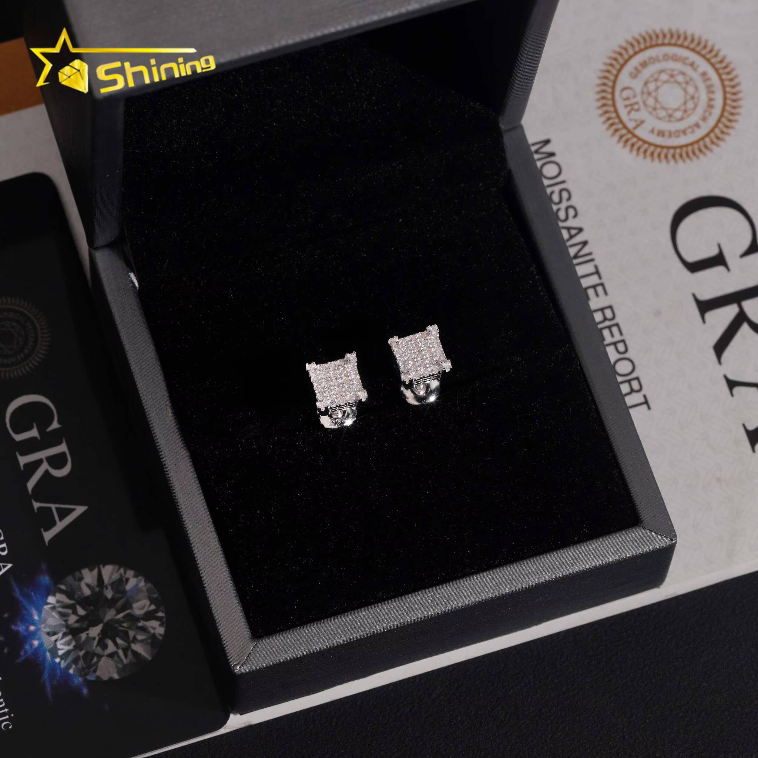 Fast Shipping Gold Plated 925 Sterling Silver Iced Out VVS Diamond Moissanite Screw Back Stud Earrings RTS Fine Jewelry