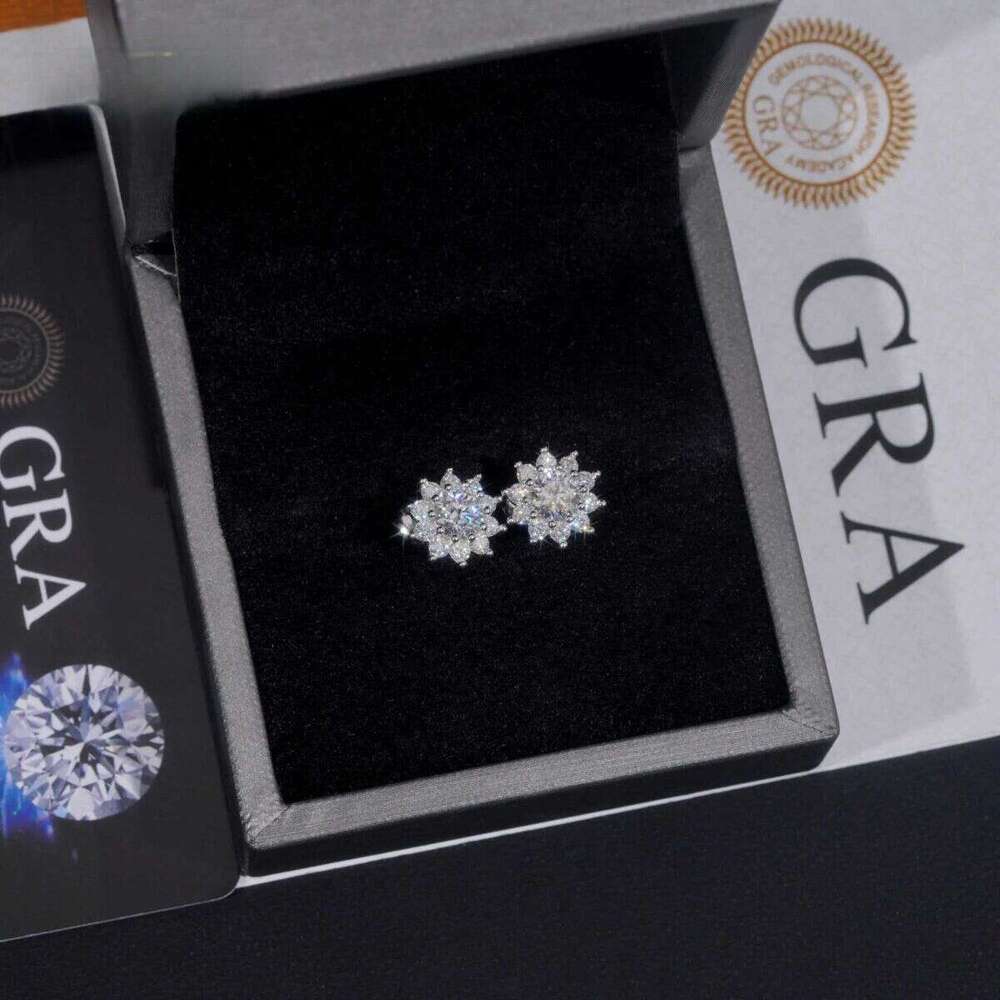 Fine Jewelry Sterling Sier Screw Back Blue Green Moissanite Dia Suower Hip Hop Stud Earrings