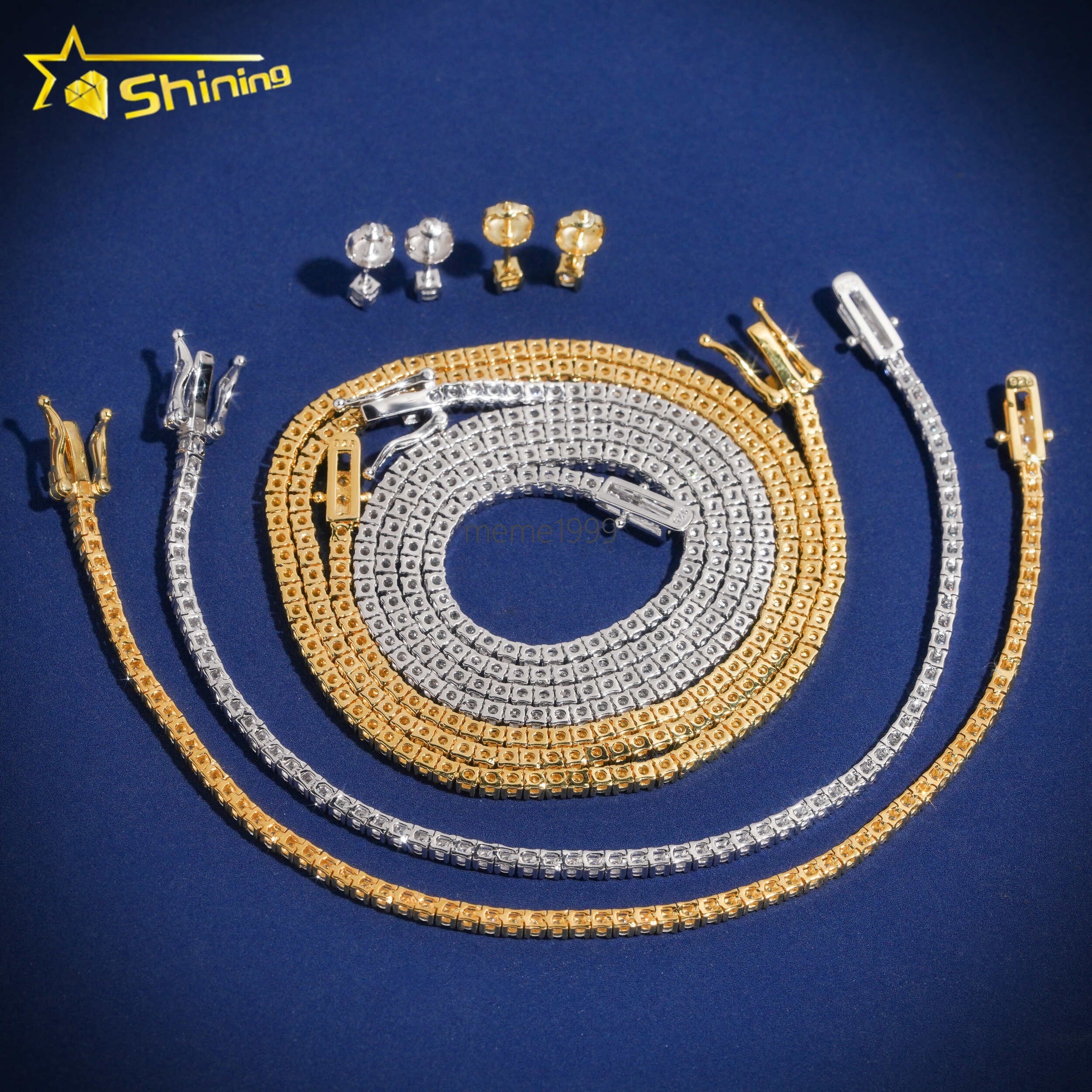 Wholesale Price Pass Diamond Test 2MM S925 Silver Moissanite Chain Women Men Necklace Moissanite Tennis Chain Bracelet