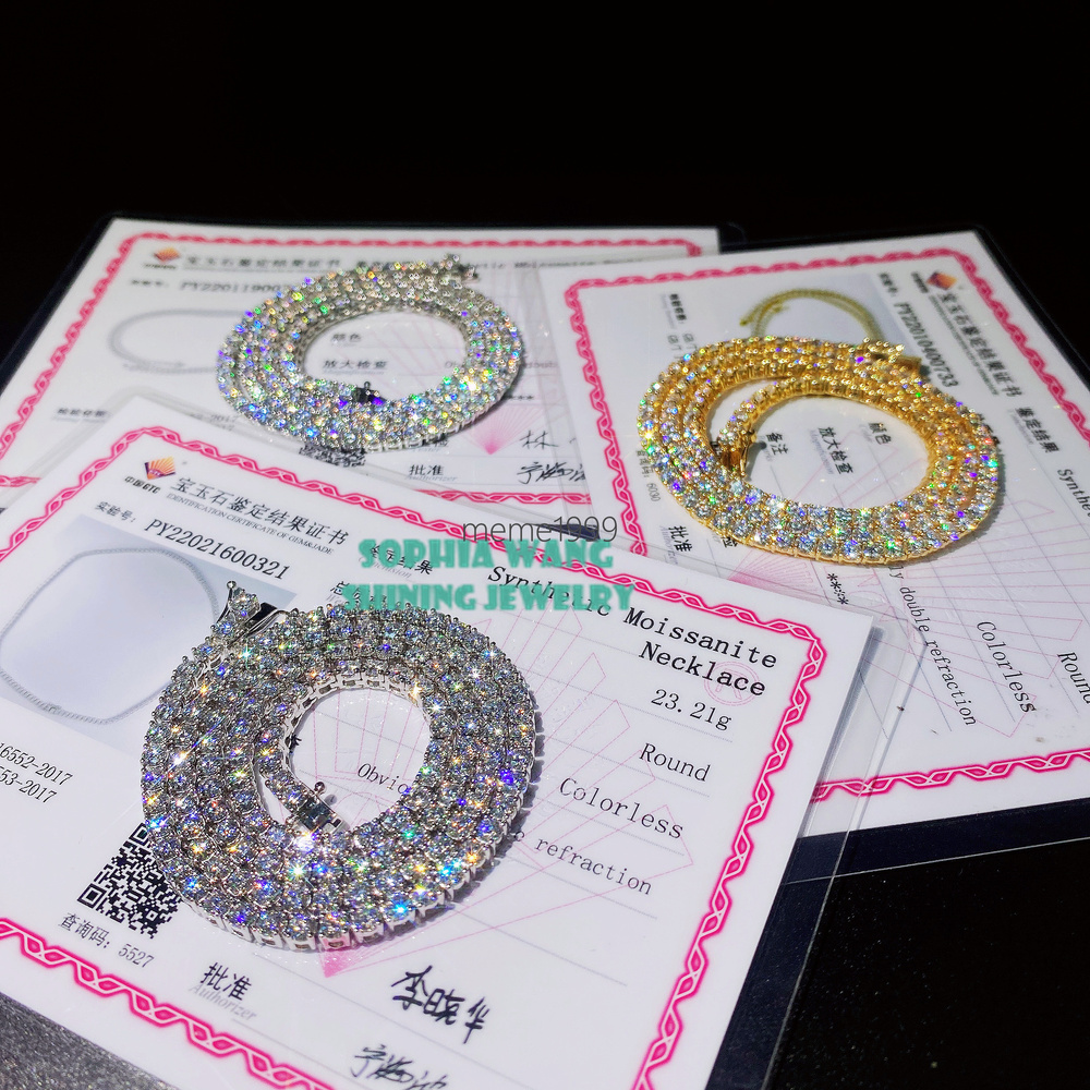 Hot Selling Moissanite Diamond Solid Gold 2MM 3MM 4MM 5MM Classic Necklace Bracelet Mens Chains Jewelry Tennis Chain