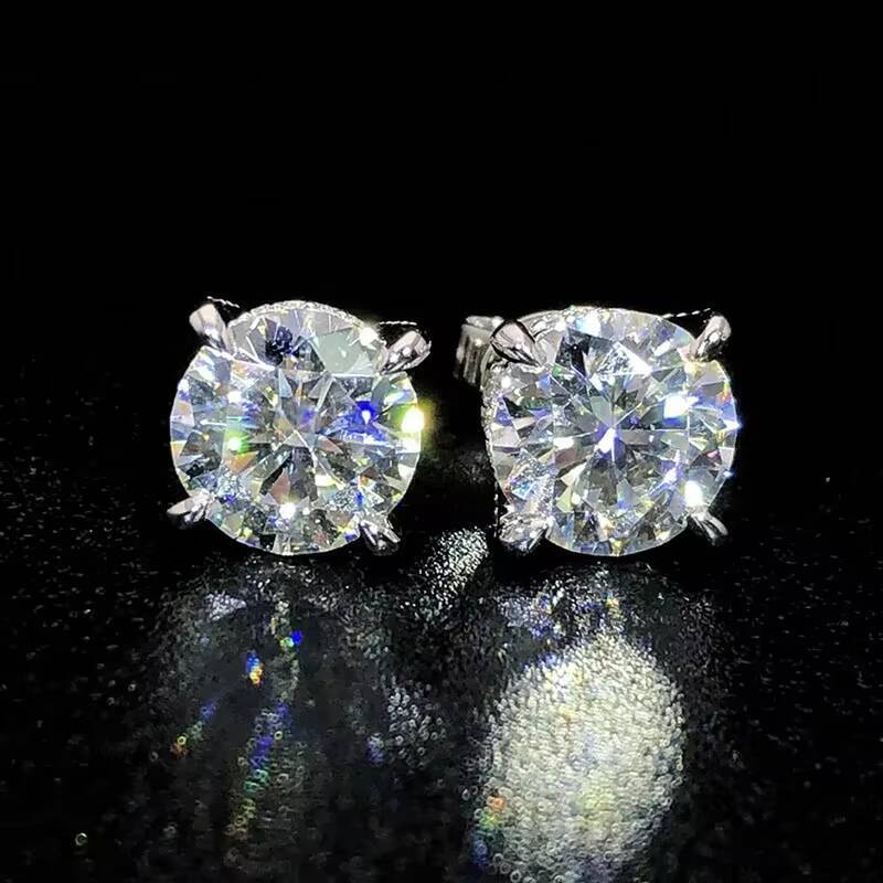 Custom Real S925 Sterling Silver 14k Solid Gold Earrings D Vvs Moissanite Lab Natural Diamond Studs Earrings