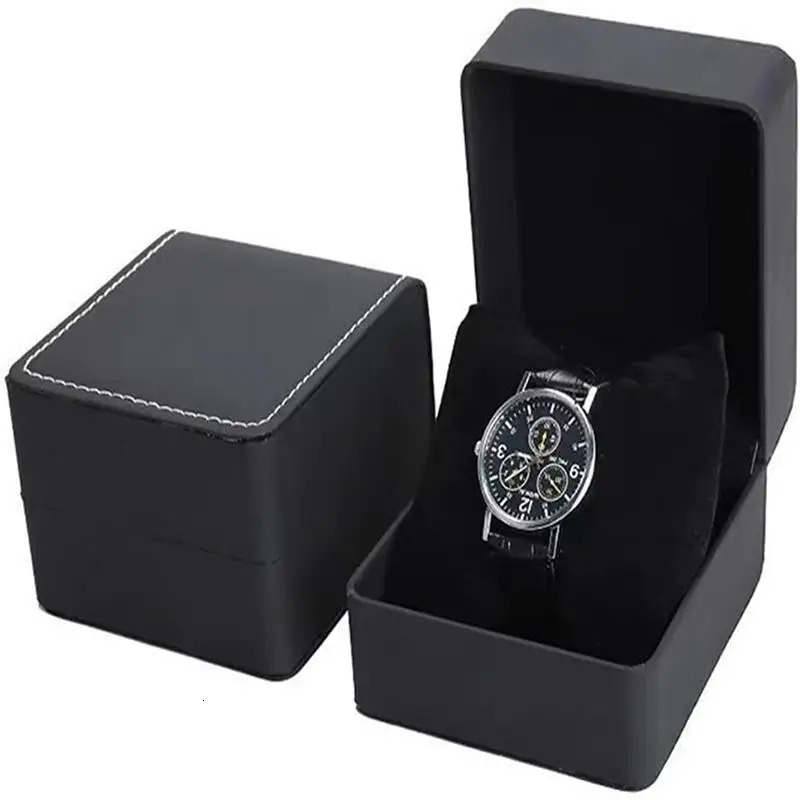 2025 Watch Case Black Single Gift Box With Pillow PU Leather Wristwatch Display Organizer For Men Clamshell 250819